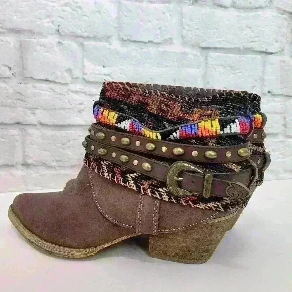 Sbicca Vintage Collection Cleodora Brown  Leather Bootie  Shoes Sz 8.5 - Picture 4 of 16